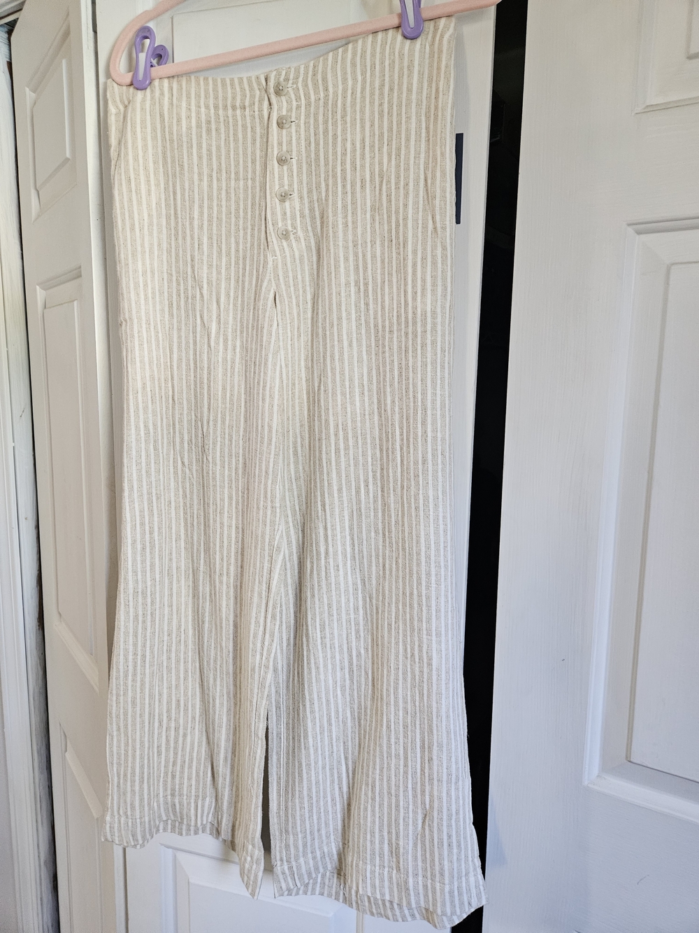Cream Stripe Wide-Leg Button-Front Lounge Pants